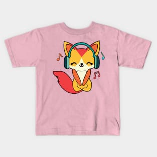 Happy fox with headphones Kids T-Shirt